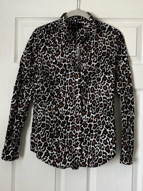J. Crew Leopard-Print Button-Down Shirt - Black, White & Brown